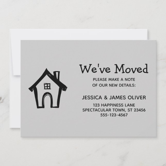 Simple Gray "We've Moved" Card w/ Little House (Front)