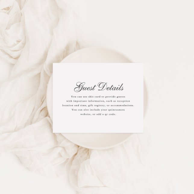 Simple Gray White Calligraphy Quinceanera Details RSVP Card (Creator Uploaded)