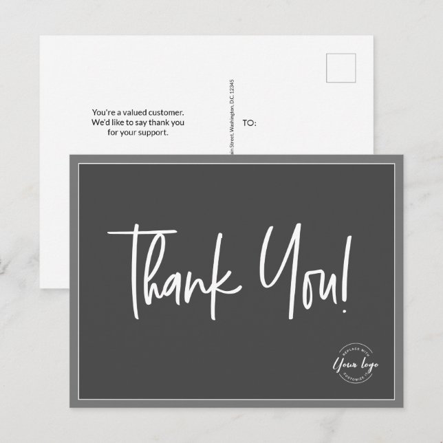 Simple Gray White Company Logo Custom Thank You Postcard (Front/Back)