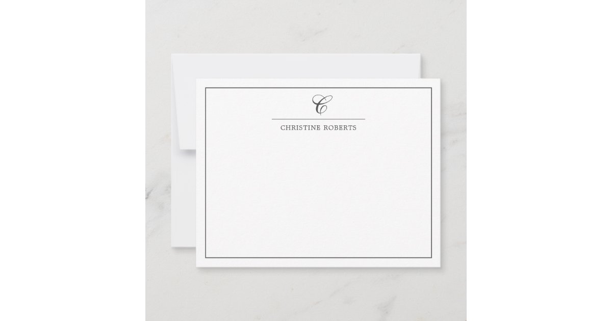 Simple Gray White Elegant Script Monogram Note Card | Zazzle