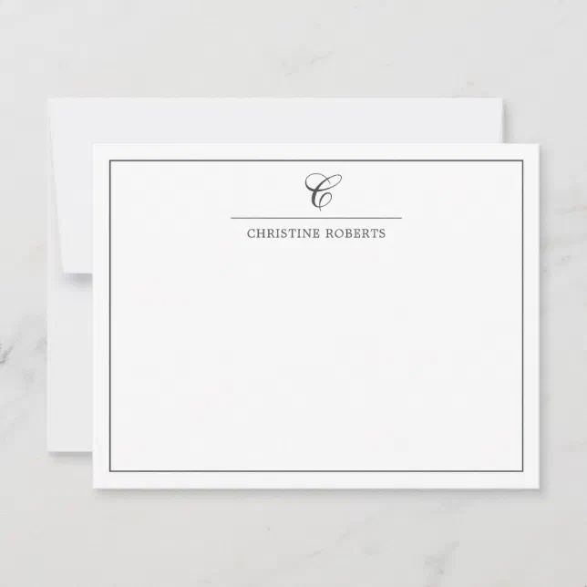 Simple Gray White Elegant Script Monogram Note Card | Zazzle