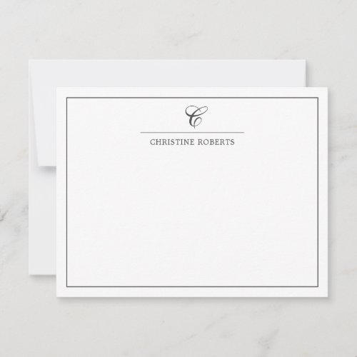 Simple Gray White Elegant Script Monogram Note Card