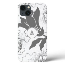 Simple Gray White Floral Print With Monogram