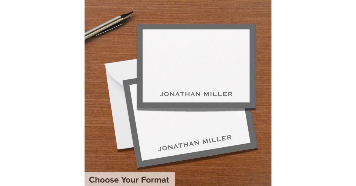 Simple Gray White Typographic Name Note Card | Zazzle