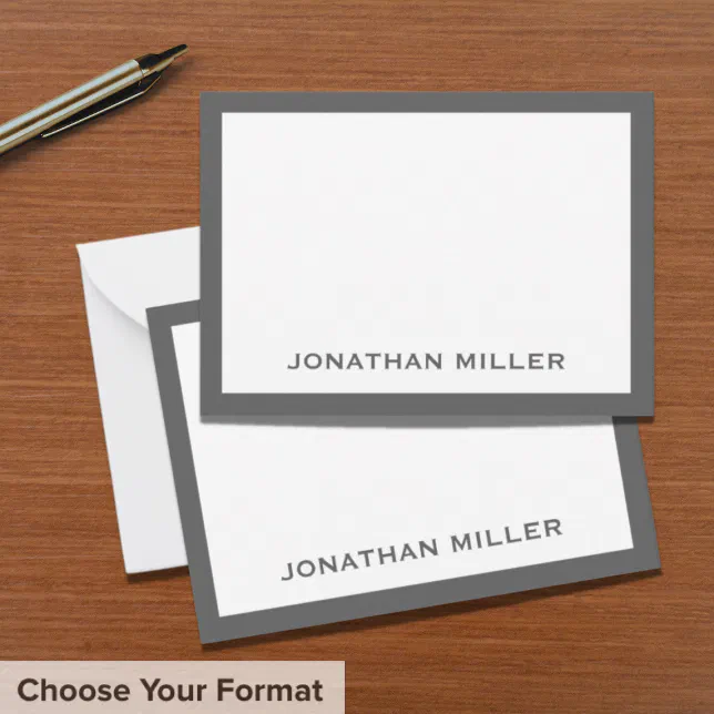 Simple Gray White Typographic Name Note Card | Zazzle
