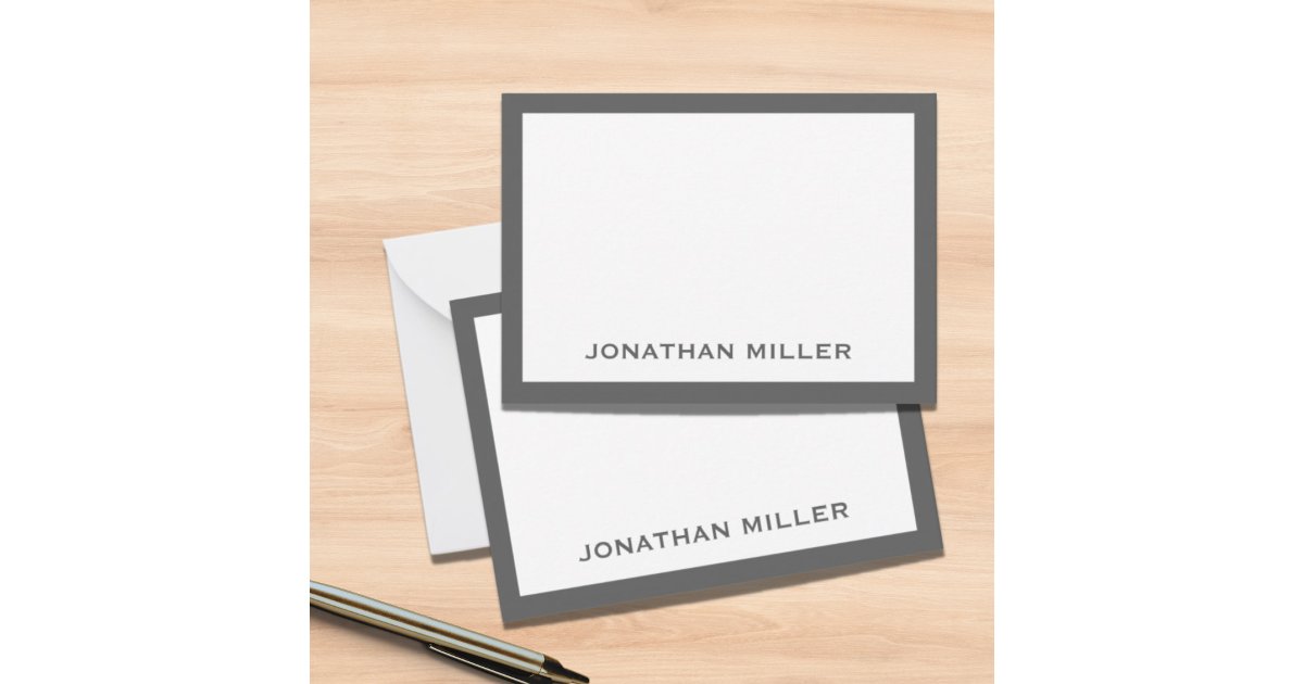 Simple Gray White Typographic Name Note Card | Zazzle