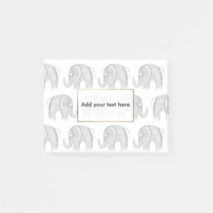 Simple gray white watercolor hand drawn elephant p post-it notes