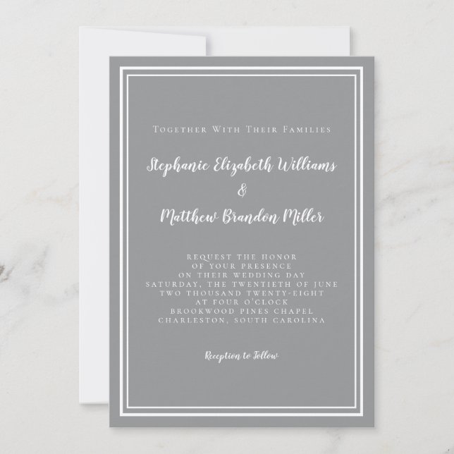 Simple Gray & White Wedding Modern Chic Minimalist Invitation (Front)