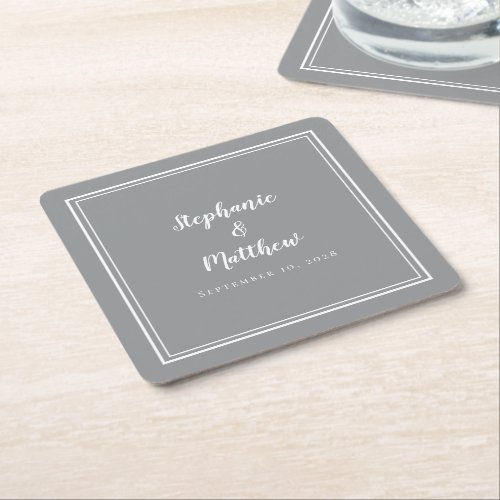 Simple Gray White Wedding Modern Minimalist Party Square Paper Coaster