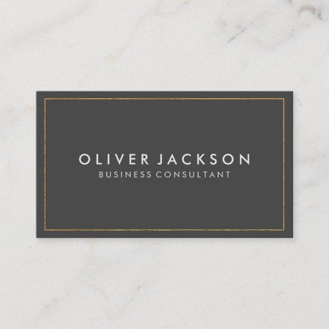 Simple Gray with Gold Border Business Card (Front)