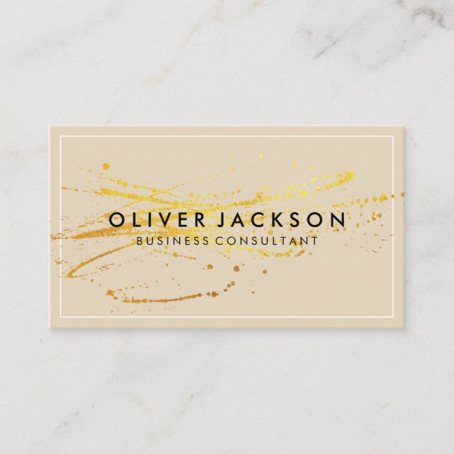 Simple Gray with White Border Gold Spatter Business Card (Front)