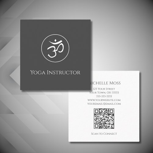Simple Gray Yoga Om Symbol Wellness  Square Business Card