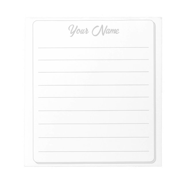 Simple Gray Your Name Lined Notepad (Front)