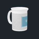 Simple Gray ZigZag Beverage Pitcher<br><div class="desc">This is simple yet classic- gray zigzag pattern with  monogrammed plaque in turquoise - all fully customizable.</div>