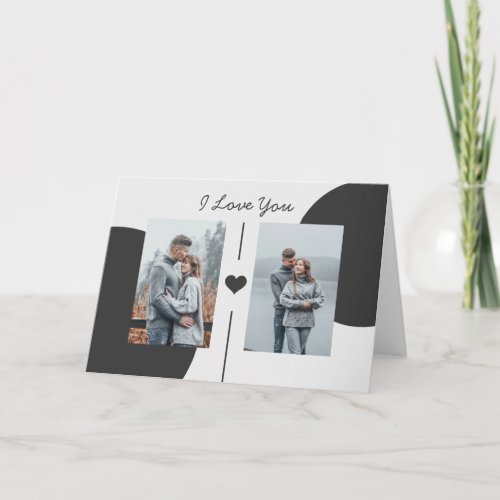 Simple Grayscale Valentines Day Double Photos Card