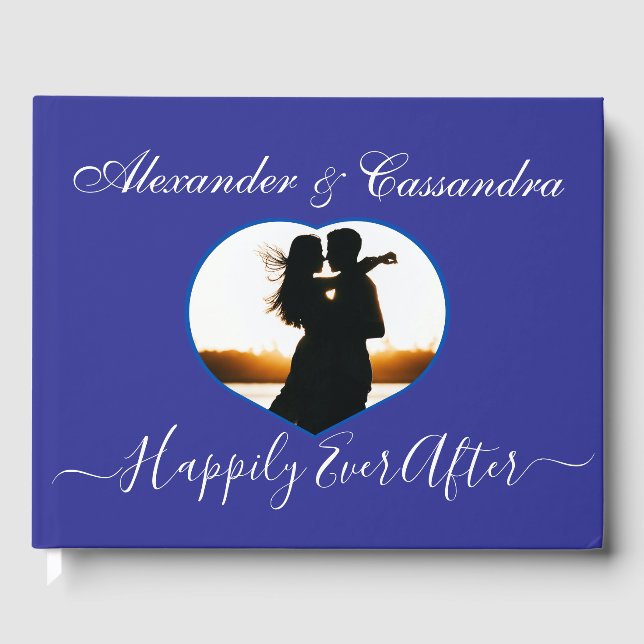 Simple Greek Royal Blue, elegant,photo  Wedding Guest Book (Front)