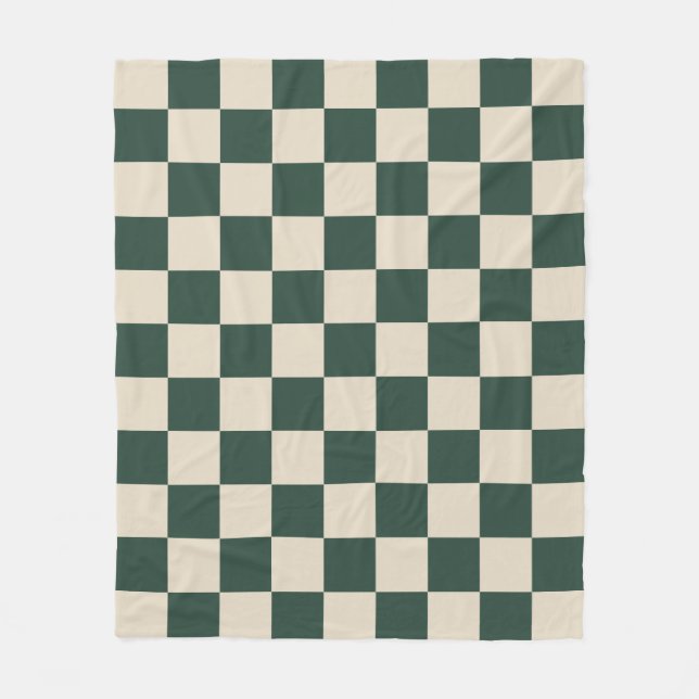 Simple Green and Beige Preppy Checkered Pattern Fleece Blanket (Front)