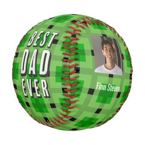 Simple Green and Black Block Pattern Best Dad Ever Baseball