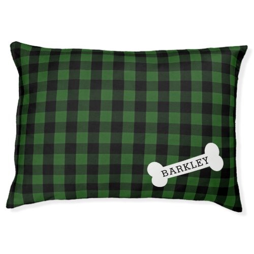 Simple Green and Black Plaid Personalized Pet Bed