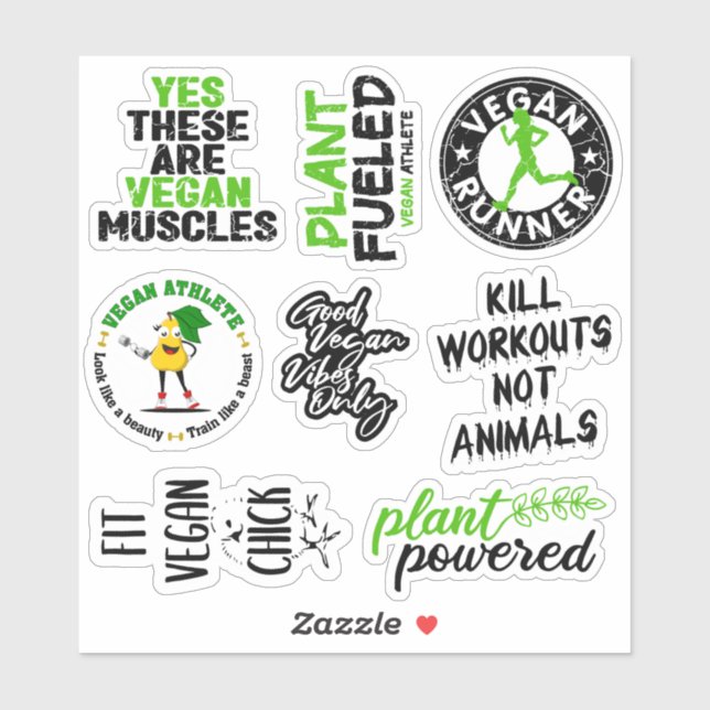 Simple Green and Black Vegan  Sticker (Sheet)