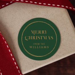 Simple Green and Gold Christmas Classic Round Sticker