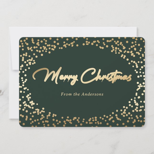 Simple Green and Gold Foil Christmas Cards (Front)