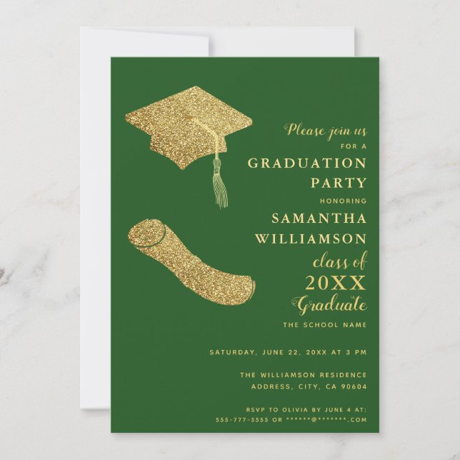 Simple Green and Gold Graduation Party Invitation (Front)