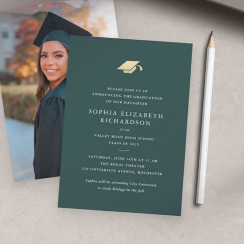 Simple Green and Gold Photo Graduation Announcement