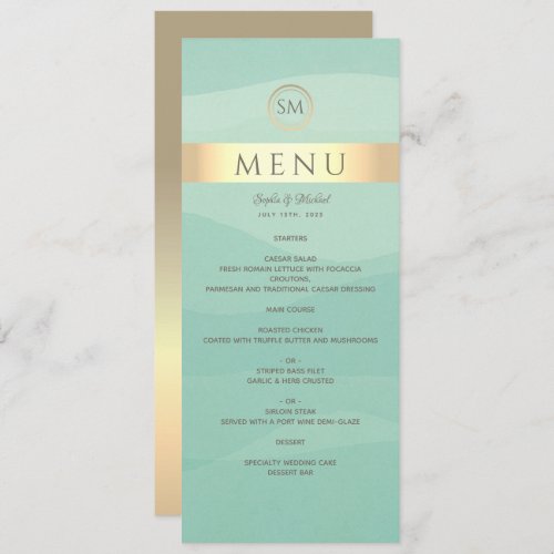 Simple Green and Gold Wedding Menu