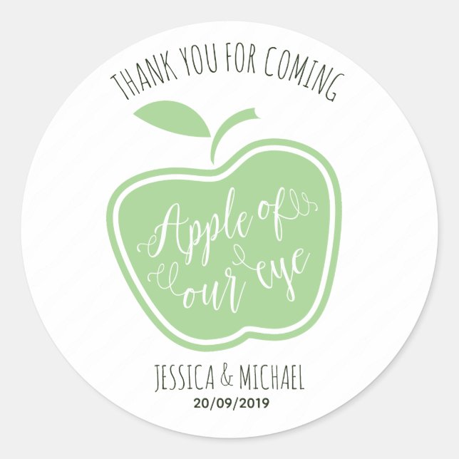 Simple Green and White Apple Of Our Eye Classic Round Sticker (Front)