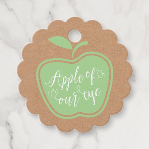 Simple Green and White Apple Of Our Eye Favor Tags