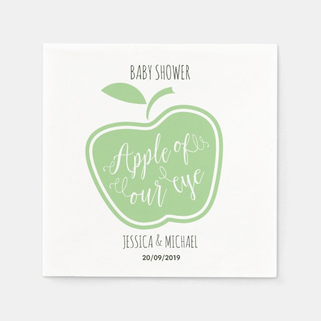 Simple Green and White Apple Of Our Eye Napkins (Front)