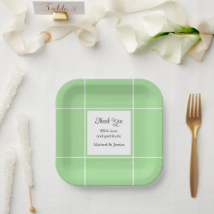 Simple Green and White Bridal Wedding Thank You Paper Plates