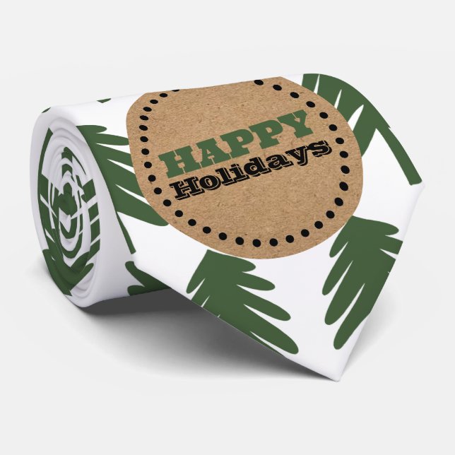 Simple Green and White Christmas Tree Neck Tie (Rolled)