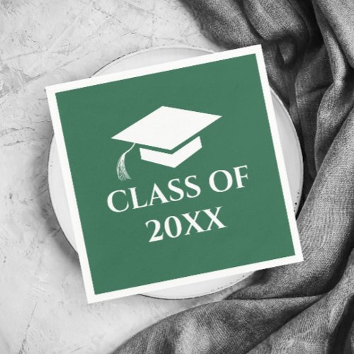 Simple Green and White Class of Graduation Year Napkins