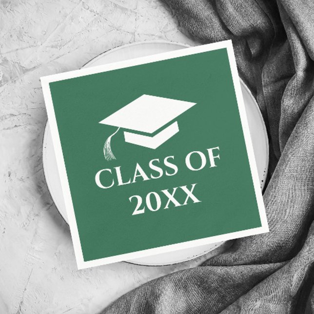 Simple Green and White Class of Graduation Year Napkins (Simple Green Graduation Class Graduation Party Napkins.)