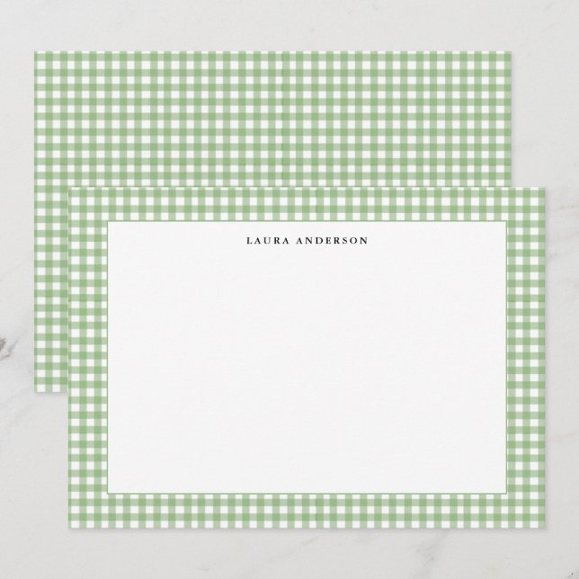 Simple green and white Gingham personalized  Thank You Card (Front/Back)