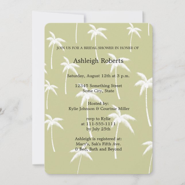 Simple Green and White Palm Trees Bridal Shower Invitation (Front)