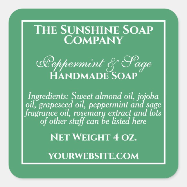 Simple green and white soap cosmetics label (Front)