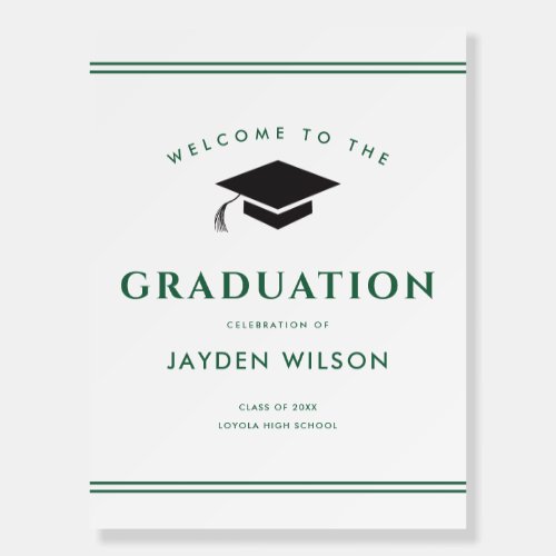 Simple Green and White Sporty Graduation Welcome Foam Board