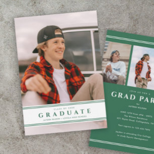 Simple Green and White Sporty Photo Graduation  Invitation