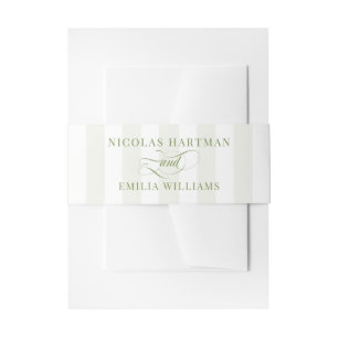 Simple Green and White Striped Wedding Invitation Belly Band