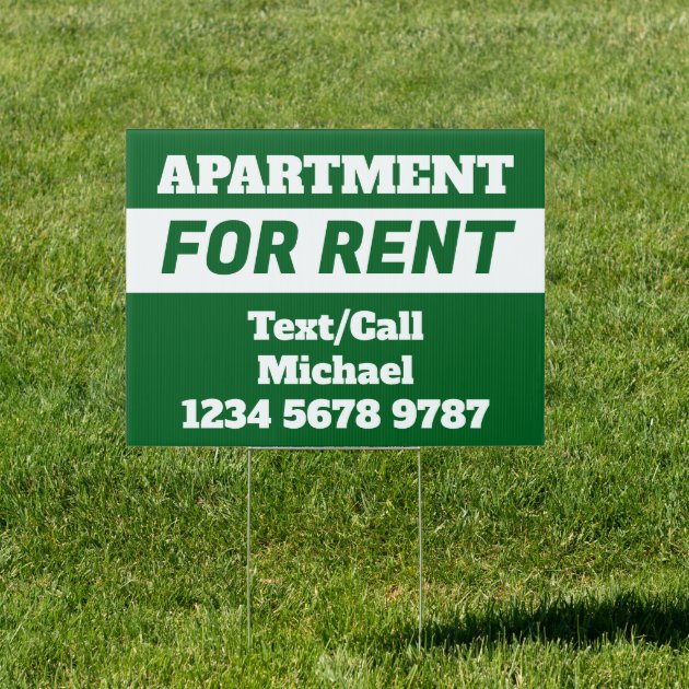 Simple Green Apartment for Rent Phone Number Sign