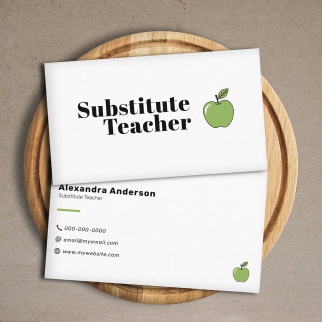 Simple Green Apple Teacher Business Card (Simple Green Apple Teacher Business Card)