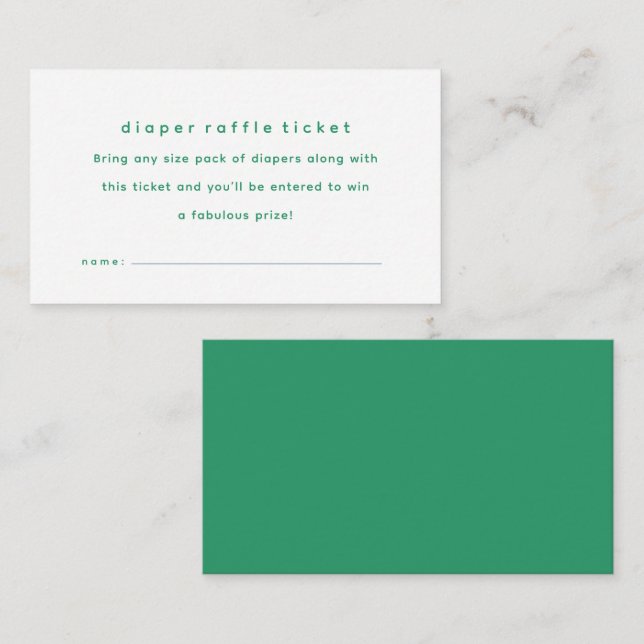 Simple green baby shower diaper raffle ticket enclosure card (Front/Back)