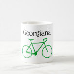 [ Thumbnail: Simple Green Bicycle Silhouette + Custom Name Coffee Mug ]