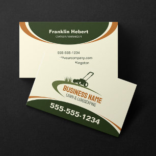 Simple Green Biege Brown Lawn Landscaping Mowing Business Card