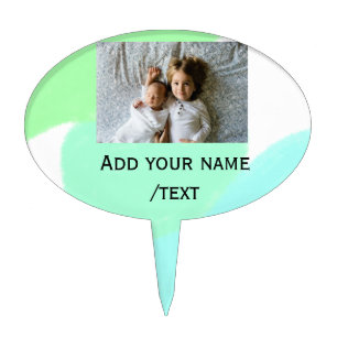 simple green blue watercolor add photo custom text cake topper