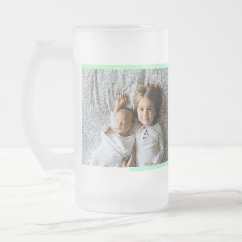 simple green blue watercolor add photo custom text frosted glass beer mug