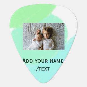 simple green blue watercolor add photo custom text guitar pick